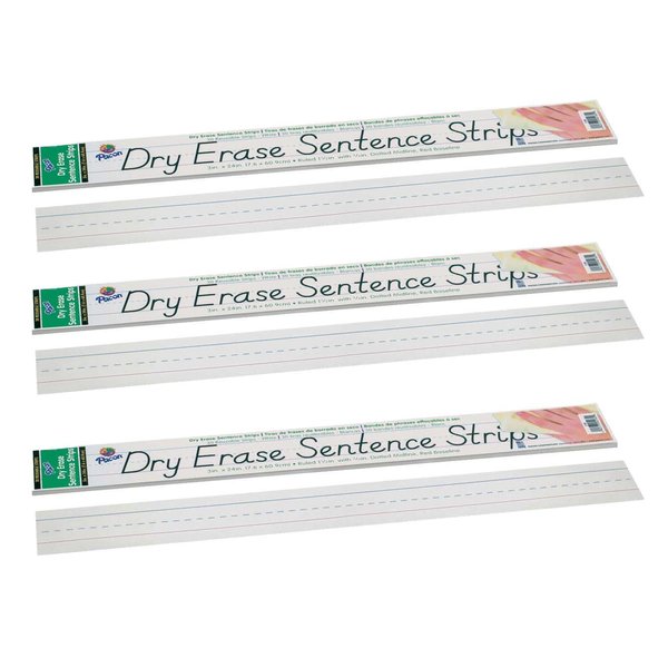 Pacon Dry Erase Sentence Strips, White, Ruled, 3x24in, PK90 P5185